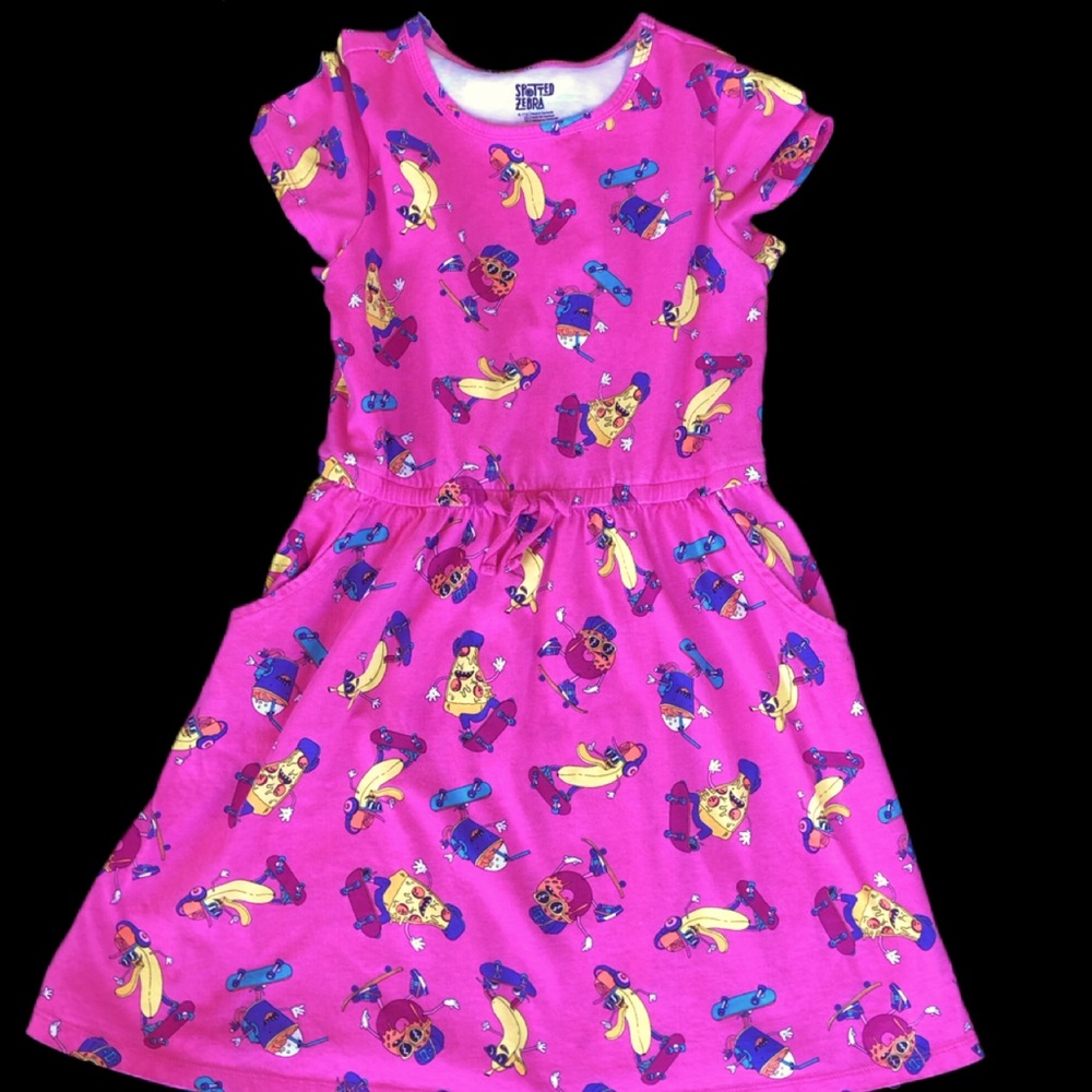 Spotted Zebra Skateboarding Food Pink Dress